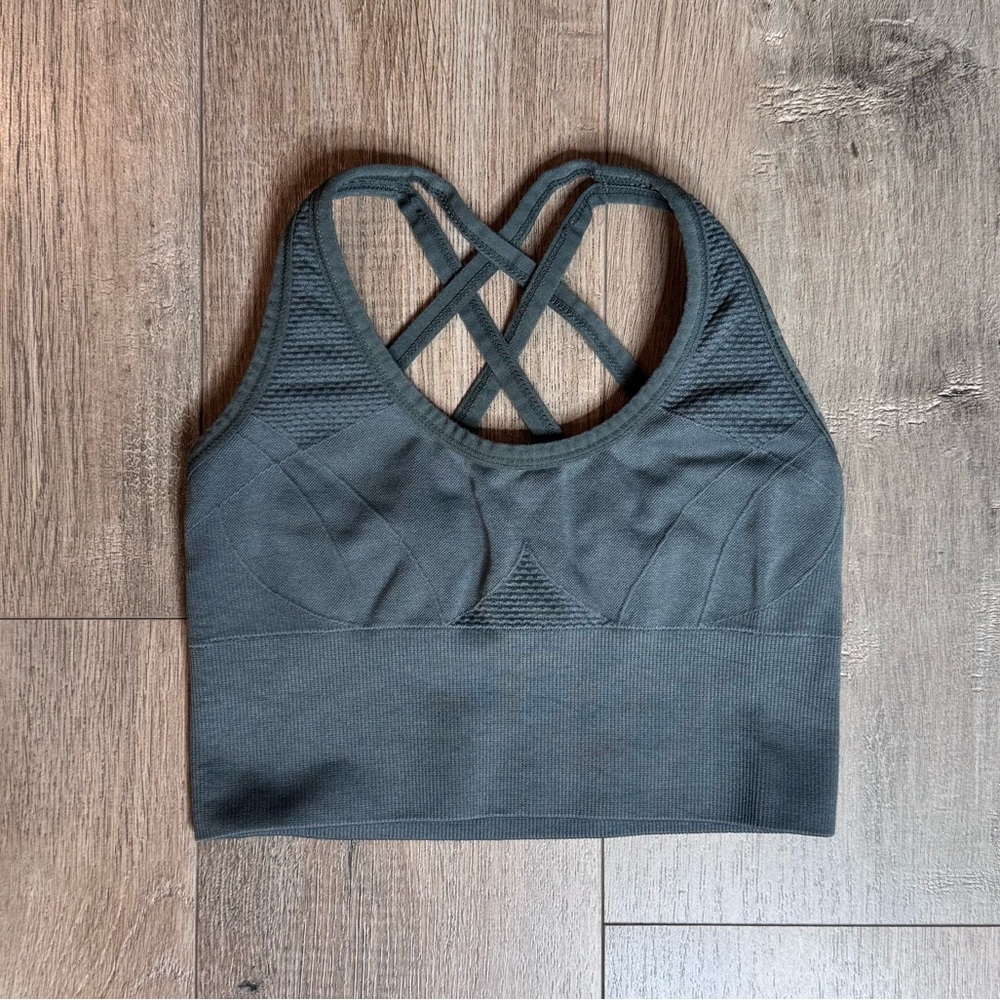 Zella Gray Green Strappy Sports Bra XS